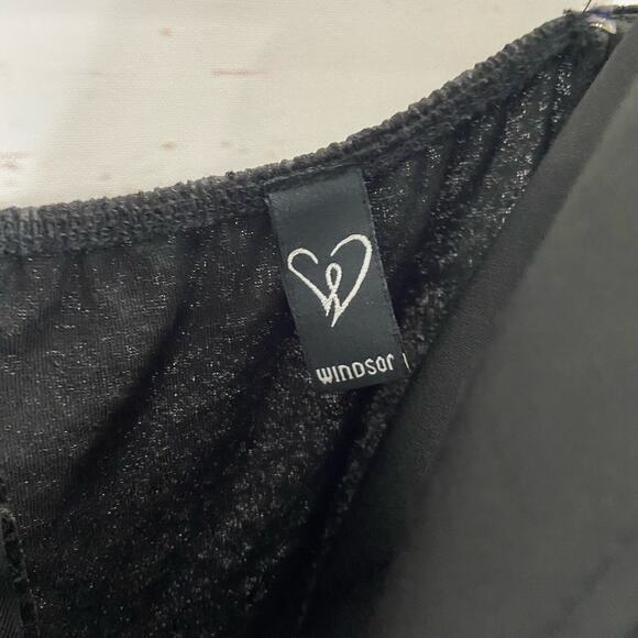 Windsor S Black Floral Textured Strapless Plunge Vneck Midi Cocktail Dress - Picture 8 of 9